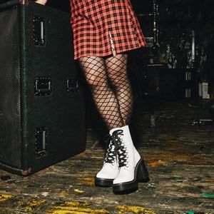 Dr. Martens Women's Chesney 8-Eye Flared Heel Platform Boots White Nappa US 9